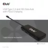 CLUB3D CSV-1548 USB-C 4 prievadų 10G duomenų šakotuvas su PD3.0 įkrovimu, juodas