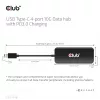 CLUB3D CSV-1548 USB-C 4 prievadų 10G duomenų šakotuvas su PD3.0 įkrovimu, juodas