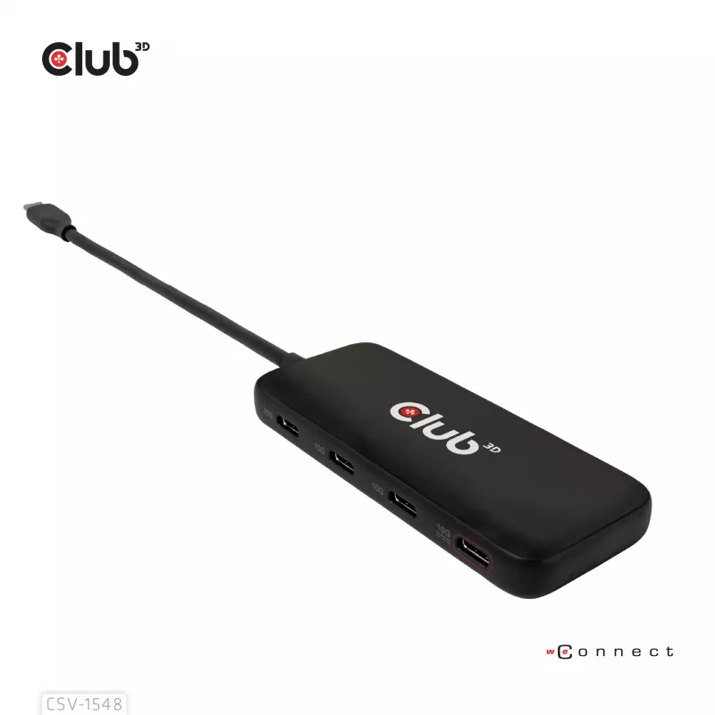 CLUB3D CSV-1548 USB-C 4 prievadų 10G duomenų šakotuvas su PD3.0 įkrovimu, juodas