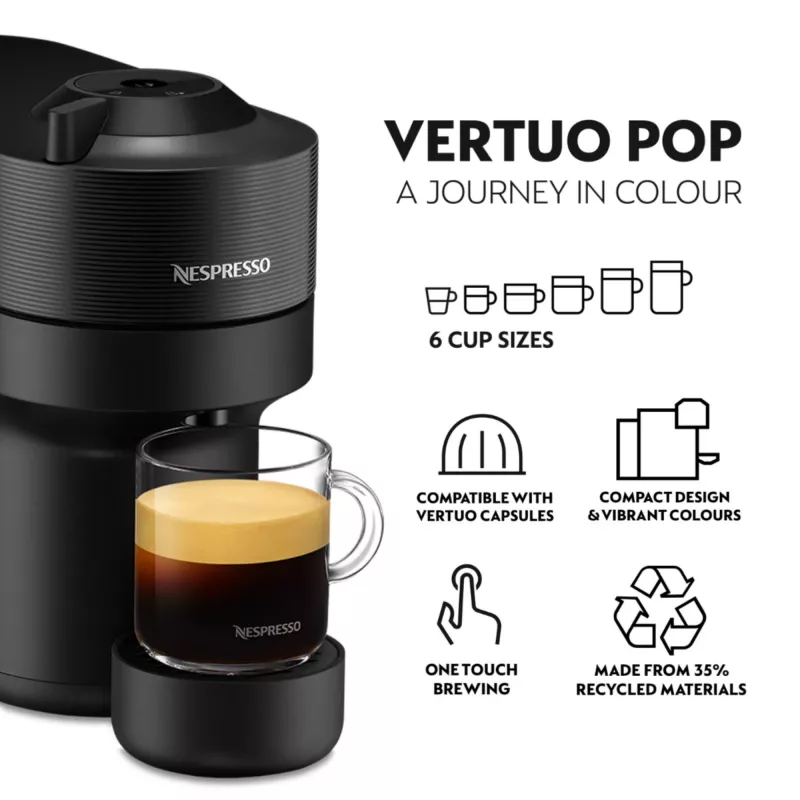 Kavos aparatas De’Longhi NESPRESSO® Vertuo Pop ENV90.B - Liquorice Black, kapsulinis, 0.56 L, 1260 W, juodas