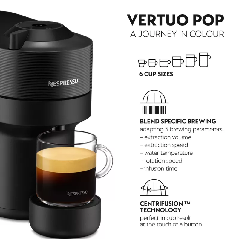 Kavos aparatas De’Longhi NESPRESSO® Vertuo Pop ENV90.B - Liquorice Black, kapsulinis, 0.56 L, 1260 W, juodas