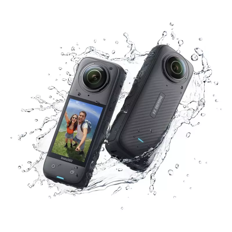 Veiksmo kamera Insta360 X4 — 72 MP, 8K (7680×3840) CMOS, 1/2 colio sensorius, įmontuotas ekranas, Wi‑Fi, 120 kadrų/s, MicroSD, 602 g, juoda