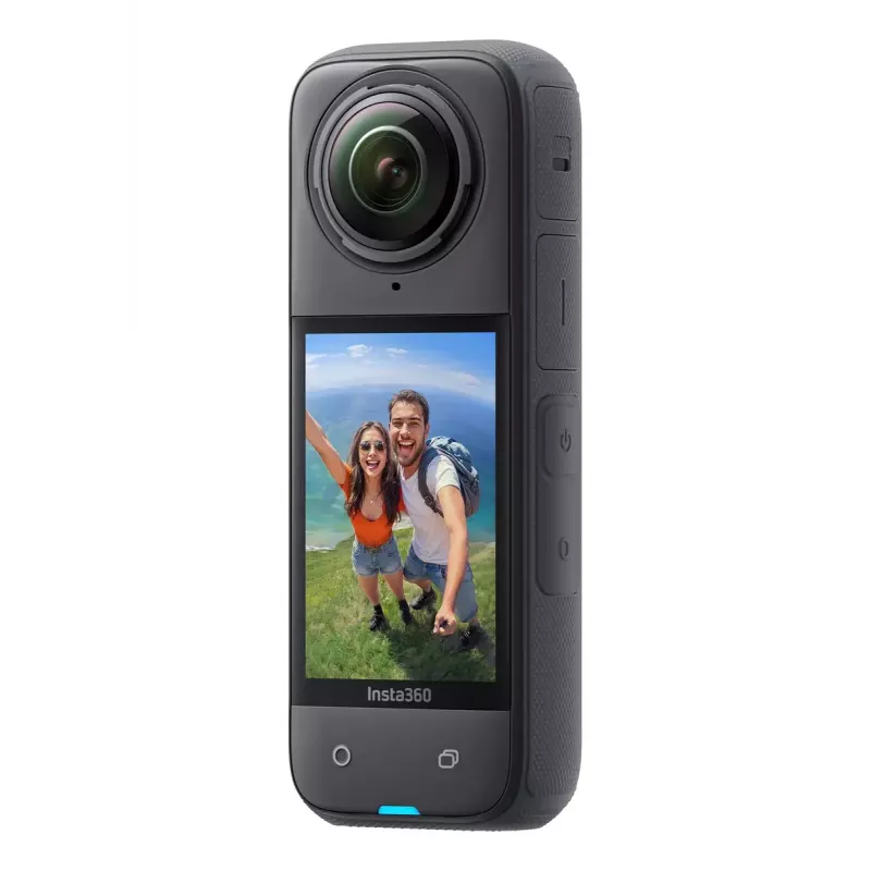 Veiksmo kamera Insta360 X4 — 72 MP, 8K (7680×3840) CMOS, 1/2 colio sensorius, įmontuotas ekranas, Wi‑Fi, 120 kadrų/s, MicroSD, 602 g, juoda