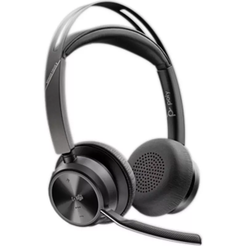HP Poly Voyager Focus 2 belaidė stereo ausinė su mikrofonu, sertifikuota Microsoft Teams, USB-C-C jungtis, komplekte USB-C/A adapteris ir įkrovimo stovelis