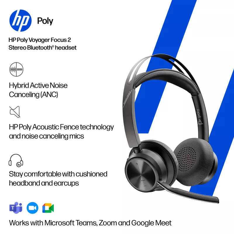 HP Poly Voyager Focus 2 USB-C-C ausinės + USB-C/A adapteris