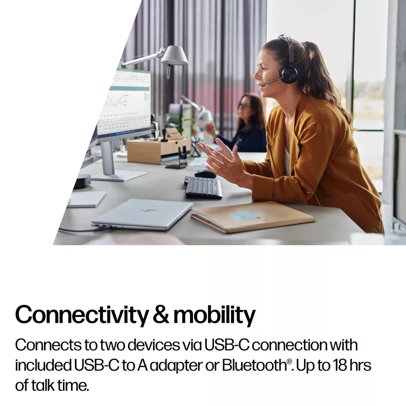 HP Poly Voyager Focus 2 USB-C-C ausinės + USB-C/A adapteris