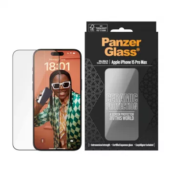 PanzerGlass ® Ceramic Protection ekrano apsauga iPhone 15 Pro Max | Ultra-Wide Fit su EasyAligner
