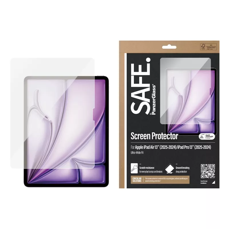 PanzerGlass SAFE. by ® Apsauginis stiklas, skirtas iPad Air 13'' (2024–2026) / iPad Pro 13'' (2024–2025) – Ultra-Wide Fit