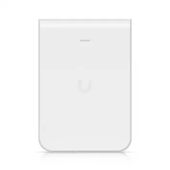 Prieigos taškas UBIQUITI U7 Pro Wall – sieninis belaidis ryšys Wi‑Fi 6, 2.4/5/6 GHz, 6 erdvinių srautų, 2500 Mbps LAN, PoE (44–57 V), vidaus patalpoms, baltas