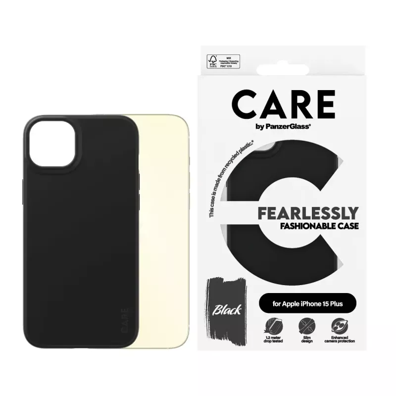 Dėklas PanzerGlass CARE by Fashionable Case Black iPhone 15 Plus Skaidrus
