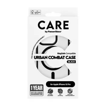 PanzerGlass CARE™ by ® Urban Combat dėklas permatomas su juodu MagSafe iPhone 15 Pro