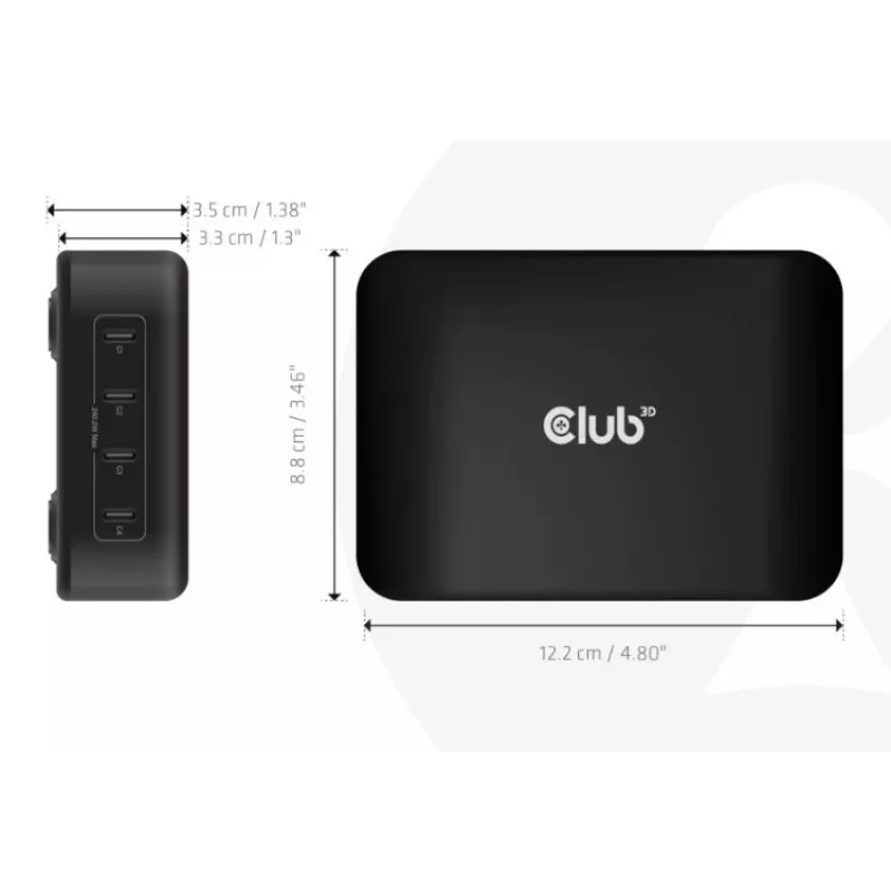 CLUB3D CAC-1918 Universalus juodas kroviklis su 4 USB Type-C prievadais, 240 W, GaN