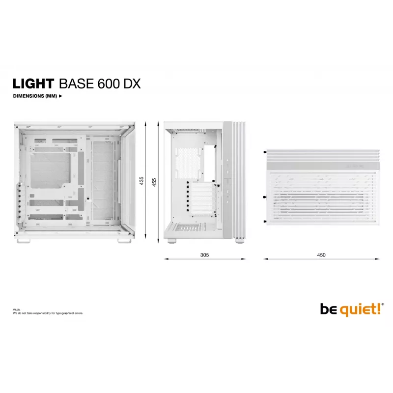 Korpusas be quiet! LIGHT BASE 600 DX White Midi Tower, ATX/microATX/Mini-ATX, stiklinis šonas, RGB priekis, USB-C