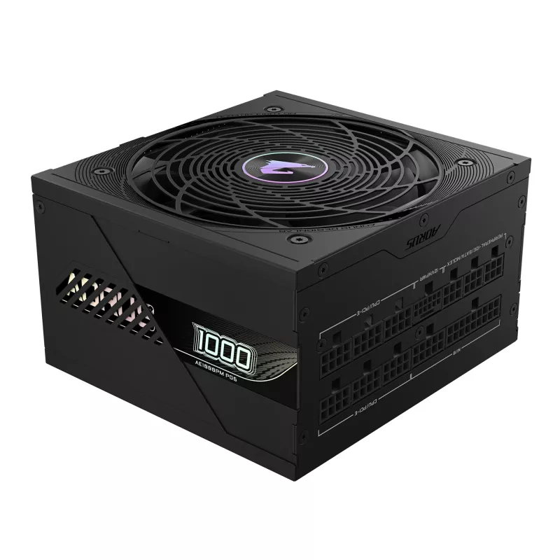 GIGABYTE AORUS ELITE P1000W ICE maitinimo blokas - PCIe 5.0, 80 PLUS Platinum, visiškai modulinis, 120 mm ventiliatorius, ATX 3.0, EU kištukas