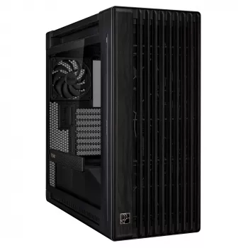 PC korpusas ASUS ProArt PA602 Wood Edition Midi Tower Juodas – Medis, ATX/EATX, Grūdintas stiklas, 4×3,5 colio / 8×2,5 colio, GPU iki 450 mm