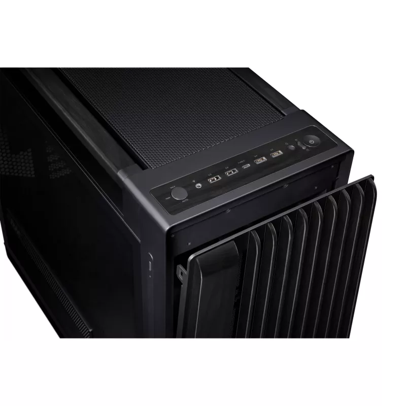 PC korpusas ASUS ProArt PA602 Wood Edition Midi Tower Juodas – Medis, ATX/EATX, Grūdintas stiklas, 4×3,5 colio / 8×2,5 colio, GPU iki 450 mm