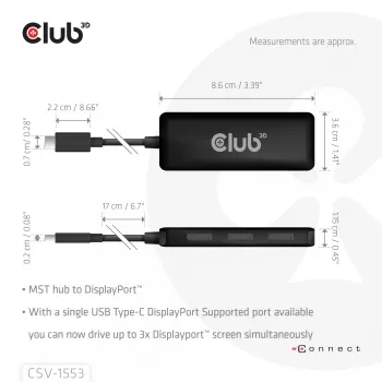 CLUB3D USB-C® į tris DisplayPort™ 4K60Hz