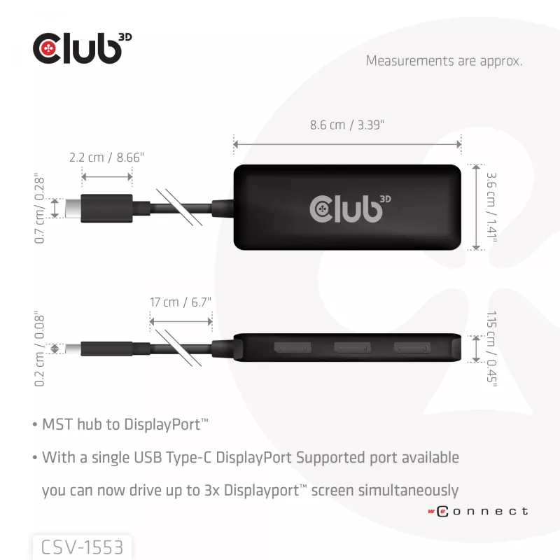 CLUB3D USB-C® į tris DisplayPort™ 4K60Hz
