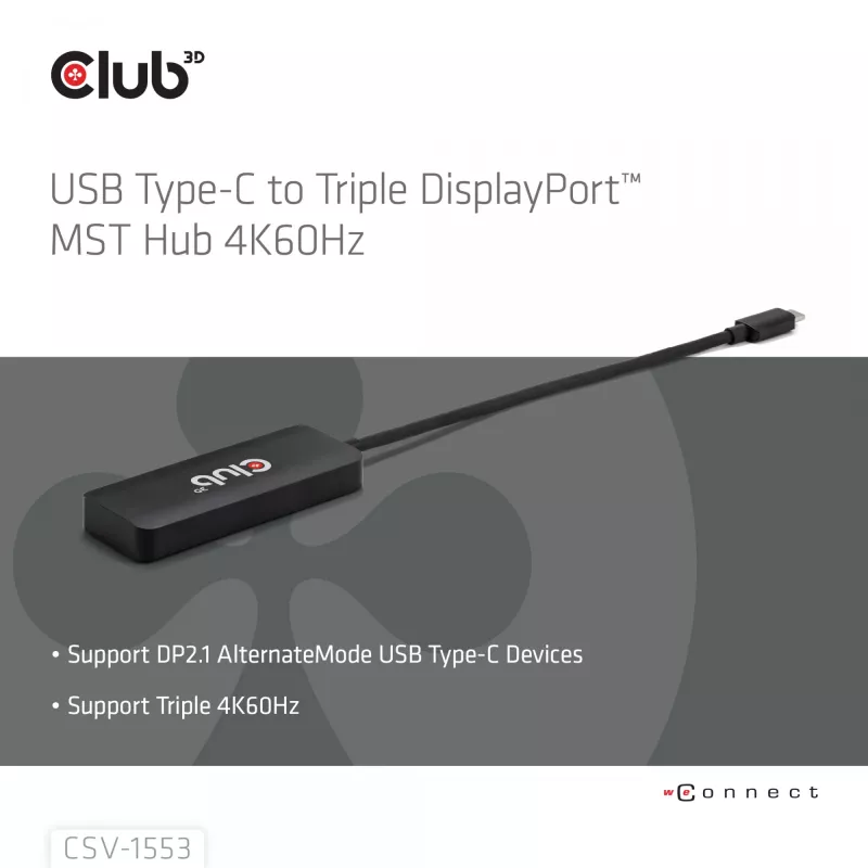 CLUB3D USB-C® į tris DisplayPort™ 4K60Hz