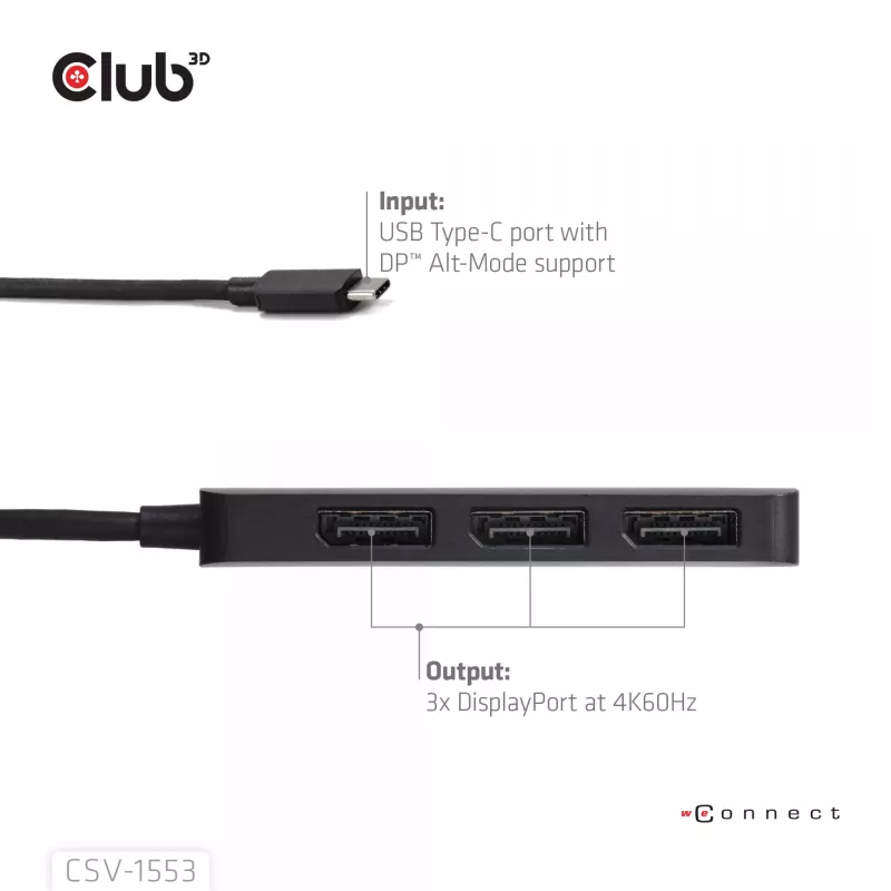 CLUB3D USB-C® į tris DisplayPort™ 4K60Hz
