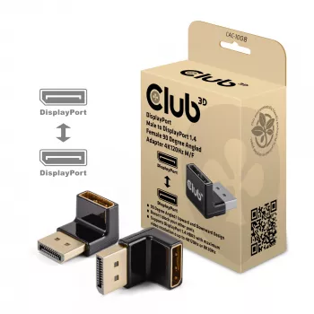 Adapteris Club 3D DisplayPort kištukas į DisplayPort 1.4 lizdą 90° kampu, palaiko 4K@120Hz