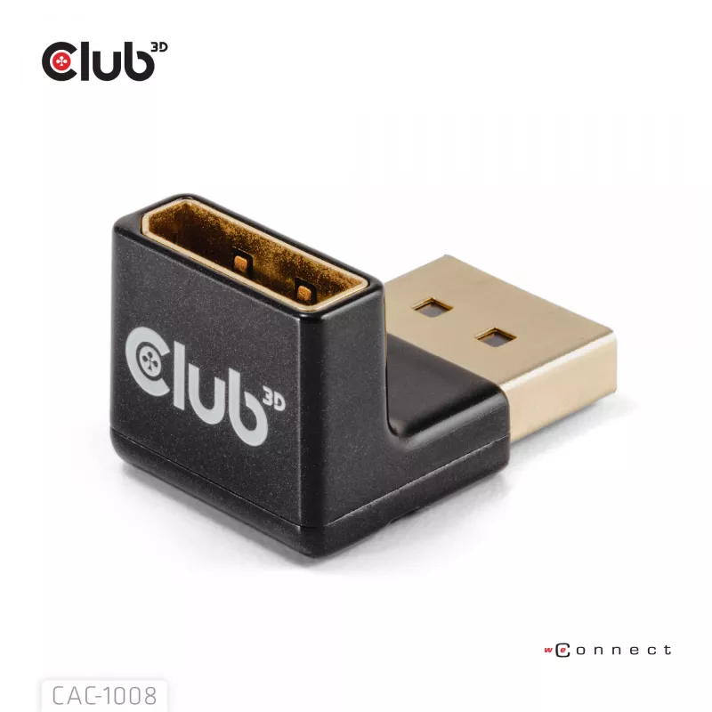 Adapteris Club 3D DisplayPort kištukas į DisplayPort 1.4 lizdą 90° kampu, palaiko 4K@120Hz