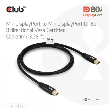 CLUB3D MiniDisplayPort™ į MiniDisplayPort dvipusis VESA DP80 sertifikuotas laidas M/M 1 m / 3,28 pėdos