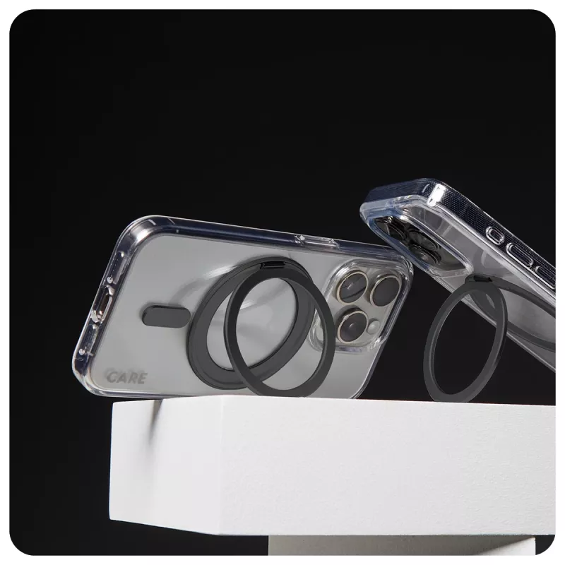 PanzerGlass CARE™ by ® Dėklas Skaidrus su Juodu Atraminiu Stoveliu ir MagSafe iPhone 16 Pro