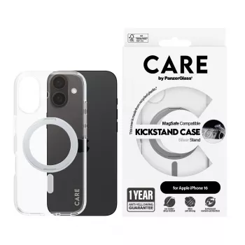 PanzerGlass CARE™ by ® Dėklas Skaidrus su Sidabriniu Atraminiu Stovu ir MagSafe iPhone 16
