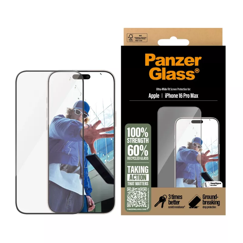 PanzerGlass® Ekrano apsauga iPhone 16 Pro Max | Ultra-Wide Fit