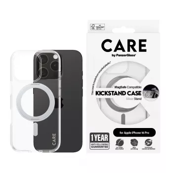 PanzerGlass CARE™ by ® Dėklas Skaidrus su Sidabriniu Atramėliu ir MagSafe iPhone 16 Pro