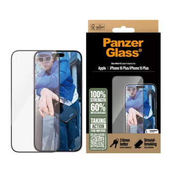 PanzerGlass ® Ekrano apsauga iPhone 16 Plus | 15 Plus | Ultra-Wide Fit