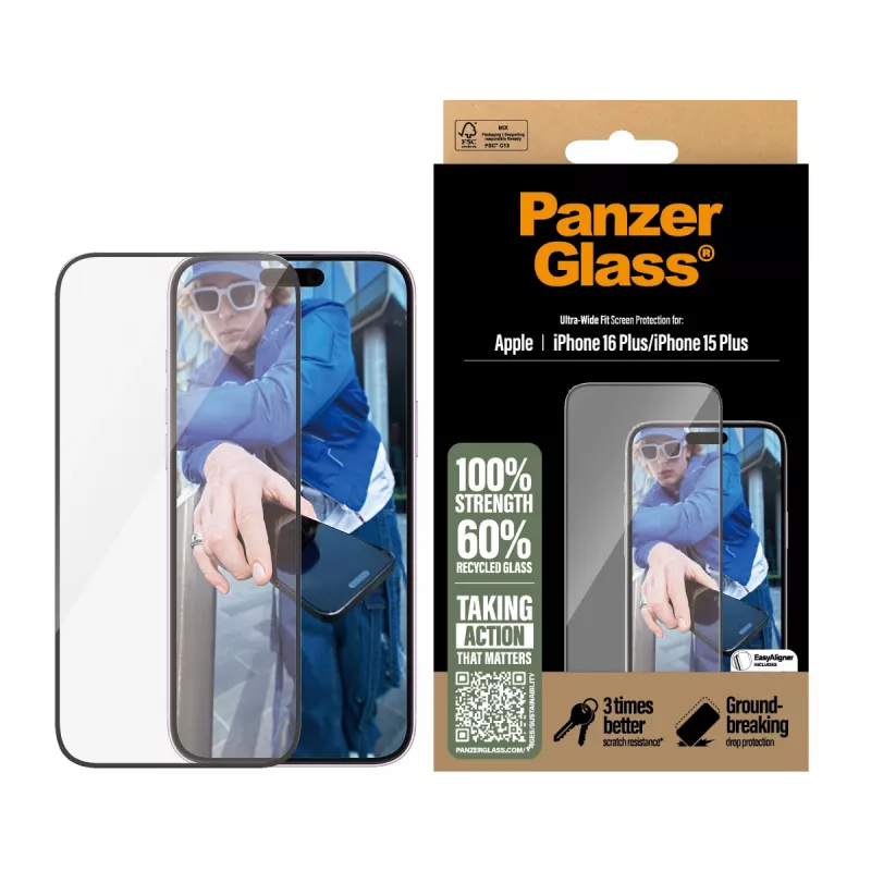 PanzerGlass ® Ekrano apsauga iPhone 16 Plus | 15 Plus | Ultra-Wide Fit