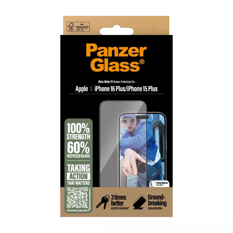 PanzerGlass ® Ekrano apsauga iPhone 16 Plus | 15 Plus | Ultra-Wide Fit