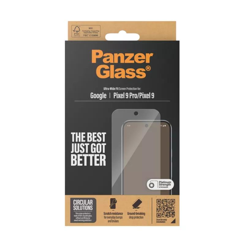 Apsauginis stiklas PanzerGlass Google Pixel 9 | 9 Pro Ultra-Wide Fit atsparus įbrėžimams ir smūgiams