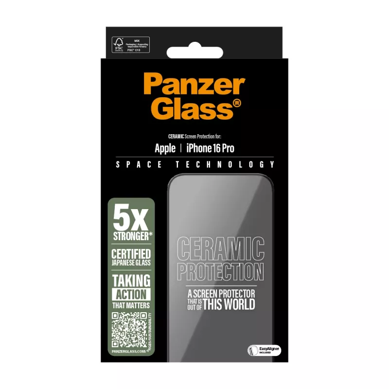 PanzerGlass ® Keraminis ekrano apsauginis stiklas iPhone 16 Pro | Ultra-Wide Fit su EasyAligner
