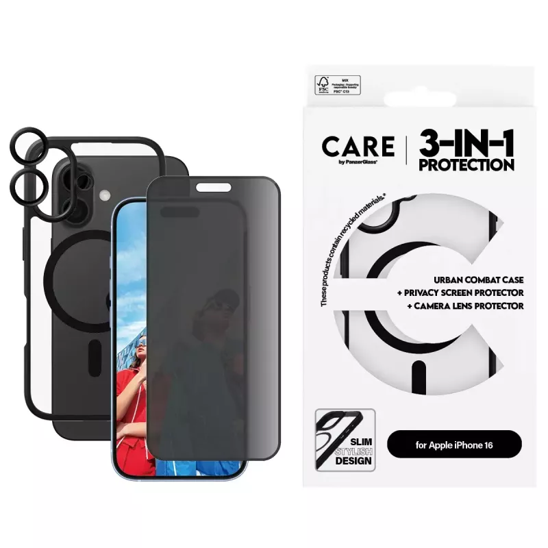 PanzerGlass CARE by ® Flagship 3-in-1 Privacy Bundle iPhone 16