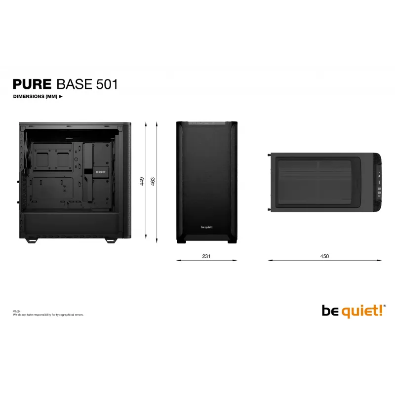 Korpusas be quiet! PURE BASE 501 Black Midi Tower (atidaryta pakuotė)
