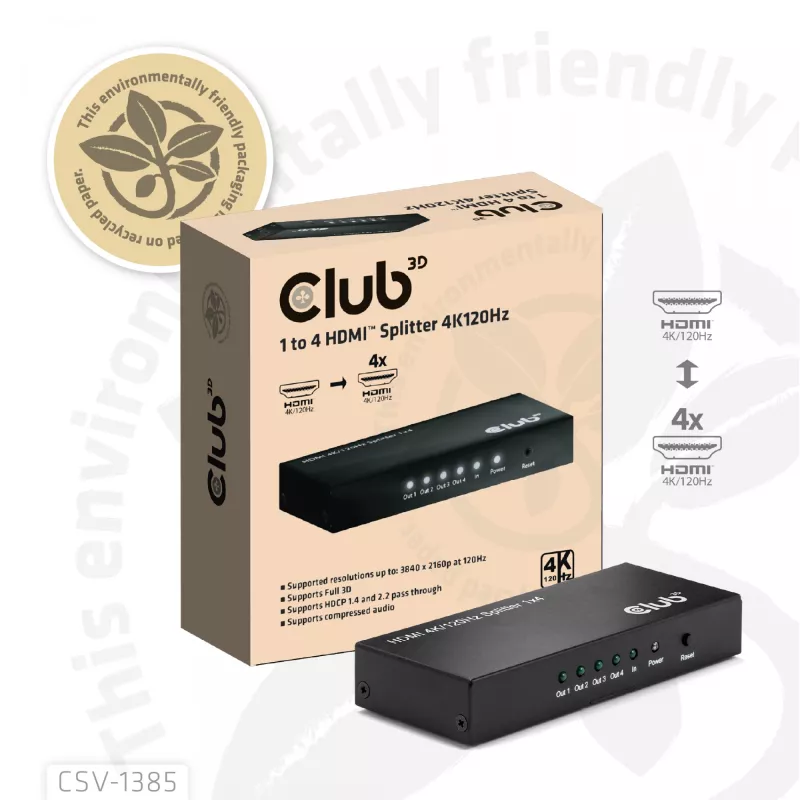 CLUB3D 1 į 4 HDMI™ skirstytuvas 4K120Hz