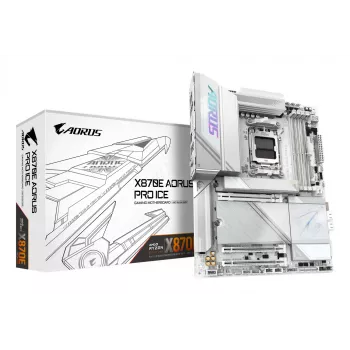 Motininė plokštė GIGABYTE X870E AORUS PRO ICE — AMD X870E, Socket AM5, ATX, DDR5, 4×DIMM, Wi‑Fi 7, 2.5Gb LAN