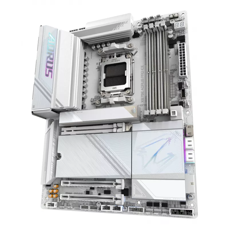 Motininė plokštė GIGABYTE X870E AORUS PRO ICE — AMD X870E, Socket AM5, ATX, DDR5, 4×DIMM, Wi‑Fi 7, 2.5Gb LAN
