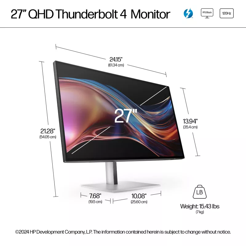 HP Series 7 Pro 27 colio QHD Thunderbolt 4 monitorius - 727pu