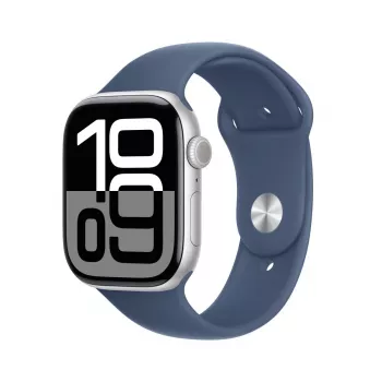 APPLE Watch Series 10 GPS + Cellular 46mm sidabrinis aliuminio korpusas su denimo sportine juosta M/L