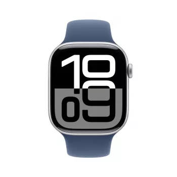 APPLE Watch Series 10 GPS + Cellular 46mm sidabrinis aliuminio korpusas su denimo sportine juosta M/L