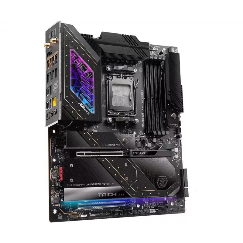Motininė plokštė ASRock X870E Taichi – AMD X870E, lizdas AM5, Extended ATX, DDR5, 4 DIMM, iki 256 GB, Wi‑Fi 7, 5Gb LAN