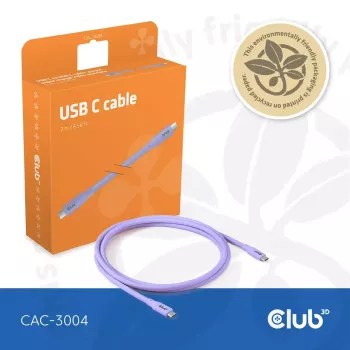 USB-C laidas CLUB3D CAC-3004 2m Violetinis