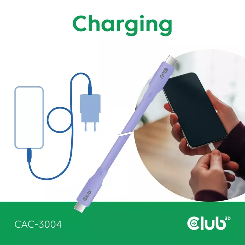 USB-C laidas CLUB3D CAC-3004 2m Violetinis