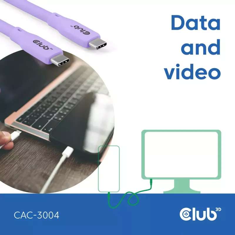 USB-C laidas CLUB3D CAC-3004 2m Violetinis