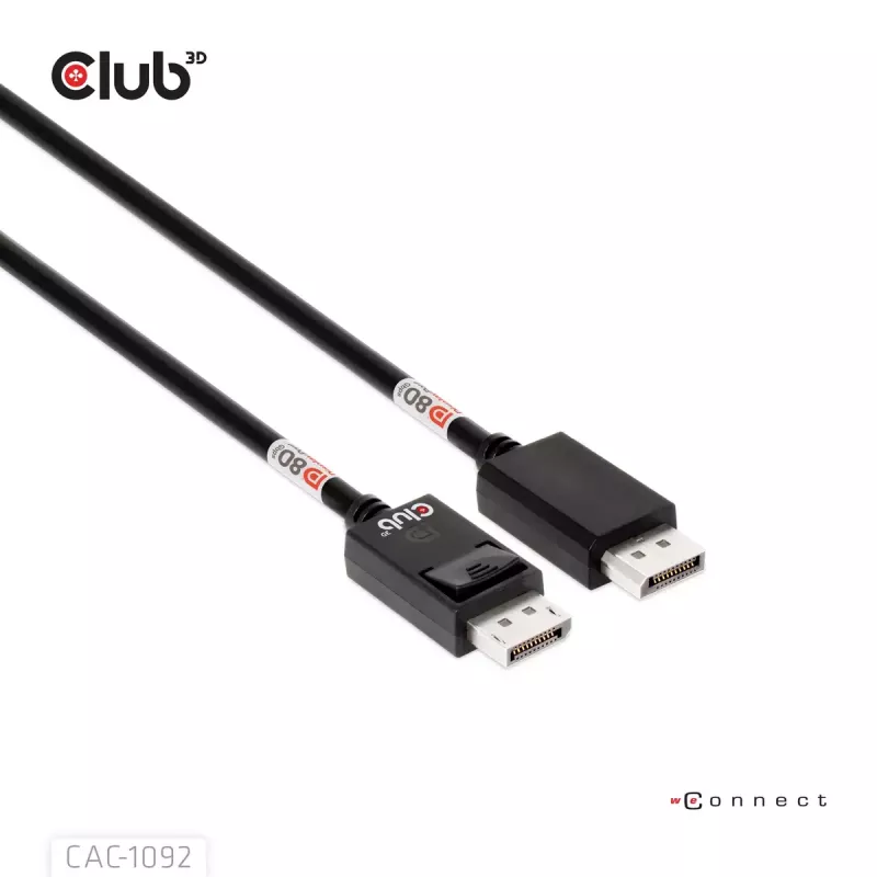 CLUB3D DisplayPort™ 2.1 kabelis, dvipusis, VESA DP80 sertifikuotas, 4K240Hz, 8K60Hz arba 10K60Hz, M/M, 1,6 m