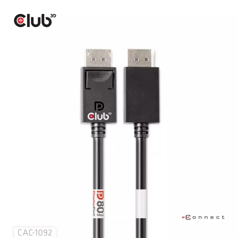 CLUB3D DisplayPort™ 2.1 kabelis, dvipusis, VESA DP80 sertifikuotas, 4K240Hz, 8K60Hz arba 10K60Hz, M/M, 1,6 m